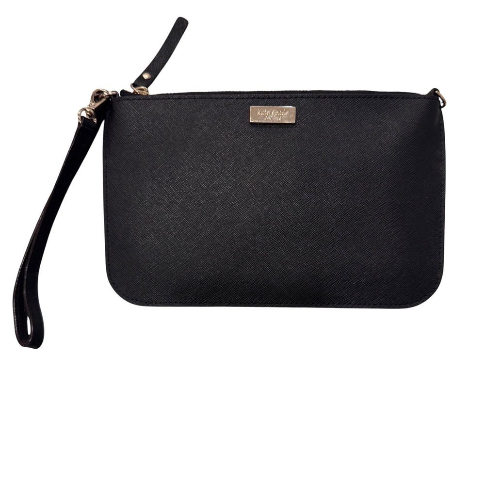 Kate Spade New York Black‎ Saffiano Leather Wristlet Pouch Clutch 8x5" EUC
